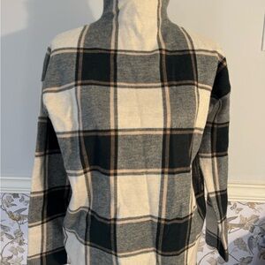 Tahari Black and Cream Plaid Turtleneck Sweater